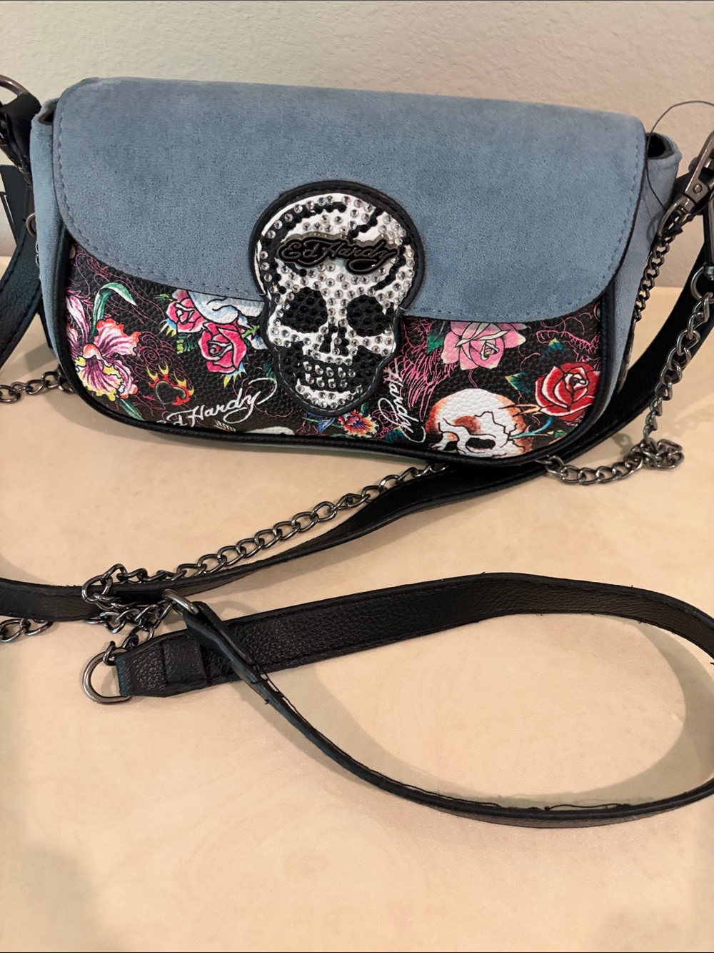 NWT Ed Hardy Blue Suede Crossbody